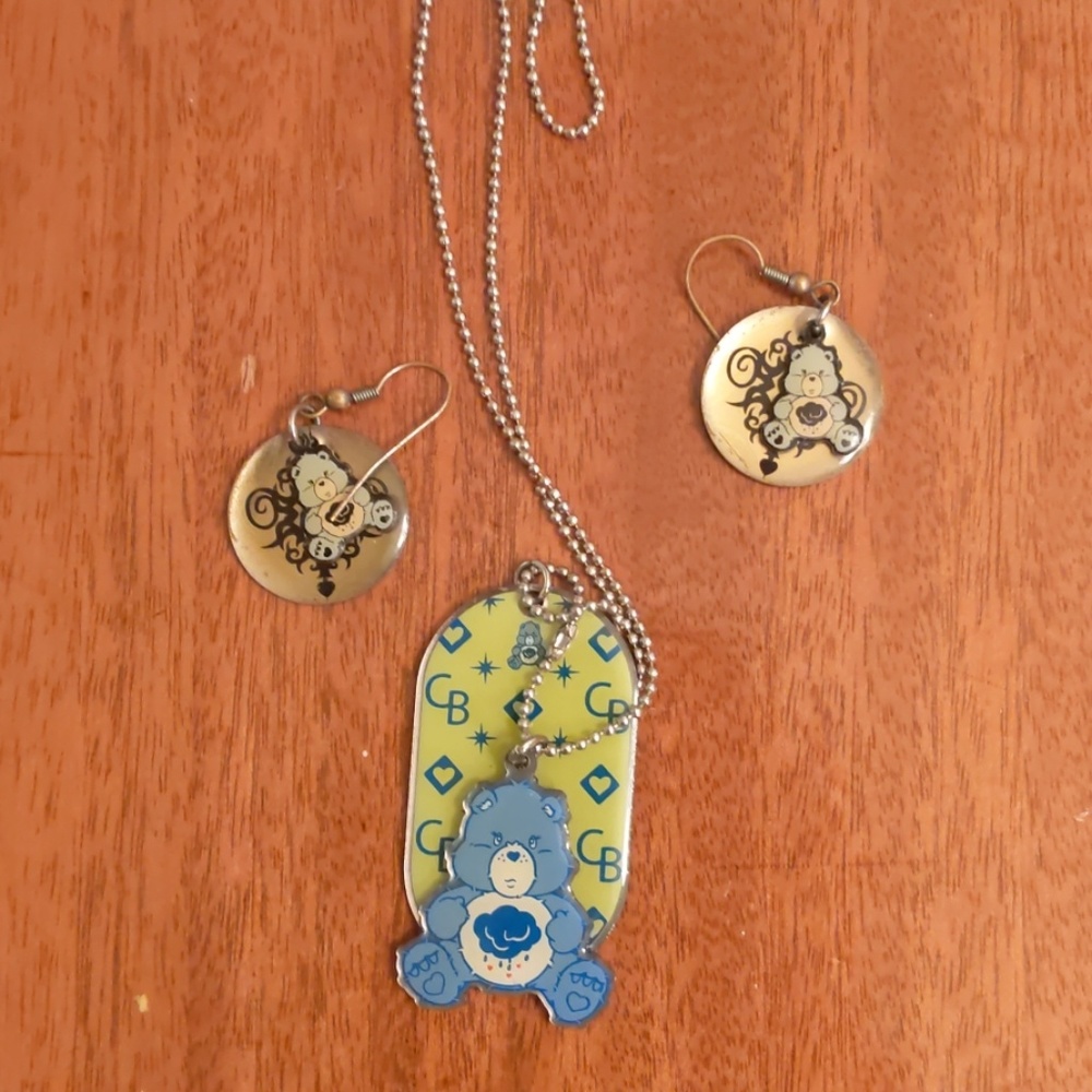 care bear dog tag and earrings